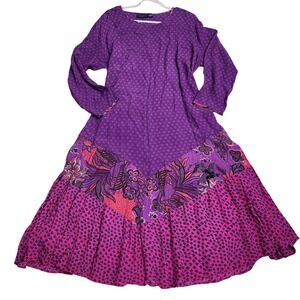 Willow Ridge Purple Floral Rayon Long Sleeve Maxi Dress MP Peasant Cottagecore